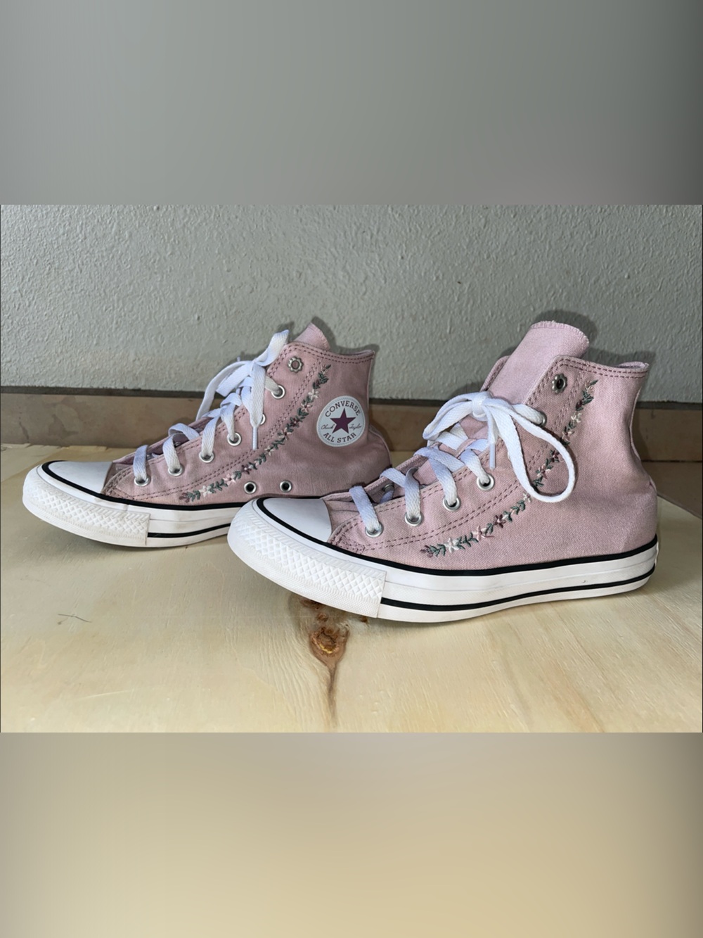 Converse Pink High Top Sneakers with Embroidered Vine 5Y
